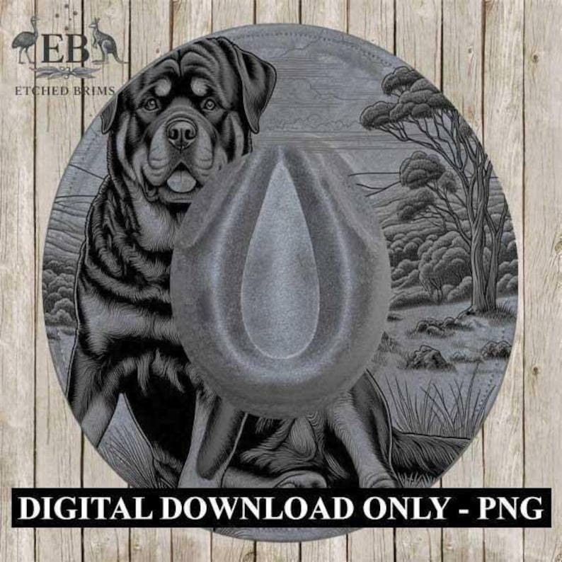 Rottweiler Brim Burning File for Laser Engraving | PNG Template for Hat Makers | Western Dog Brim Design | Instant Digital Download - EB393 image 1