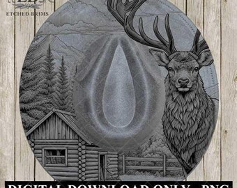 Deer and Log Cabin, Hat Burning Design, Hat Burning Stencil, Hat Burning Template, Laser Engraving Design, PNG & PDF File, EB455