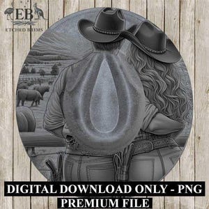 Cowgirl Cowboy 6, Design de chapéu a laser, Download digital PNG, Modelo de chapéu a laser, Design de gravação a laser para chapéu, Arquivo para chapéu de aba larga EB214