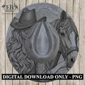 Cowgirl Pferd 4 Hut Brennen Design, Digitaler Download PNG, PDF, Hut Brennen Vorlage, Hut Laser Gravur Design, Druckbare Schablone, EB535