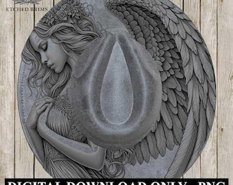 Angel Wings Hat Engraving Design 3, PNG Laser Burn File for Fedora Brim, Halo Western Hat Template, Laser Hat Template Design, Memorial EB73