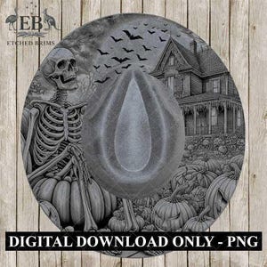 Halloween Hat Template, Skeleton Hat Burning Design, Spooky Season, PNG, Hat Burning Stencil, Hat Burning Design, Engraving Pattern, EB473