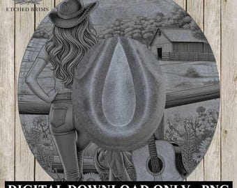 Cowgirl 14, Laser Hat Burning Design, Digital Download PNG, Hat Burning Template, Hat Laser Engraving Design, Wide Brim Hat File EB74