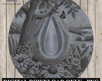 Hut Brennen Design, Wildblumen 1, Hut Brennen Schablone, PNG & PDF, Laser Hut Brennen Datei, BOHO, Hut Datei EB294