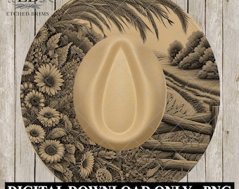 Wildflowers, Hat Burning Design, Hat Engraving, Laser File, Wide Brim Hat, Printable Hat Template, EB1051