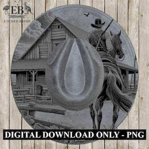 Chapéu de cowboy e cavalo com 10 gravuras, modelo PNG de aba larga, chapéu de camurça sintética com aba larga, estilo boho, arquivo de gravação a laser EB173
