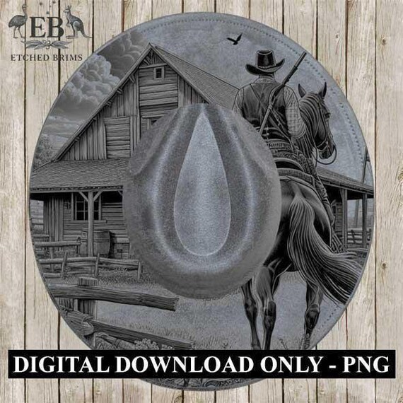 Cowboy & Horse 10 Hat Engraving, Western Brim PNG Template  display picture 1