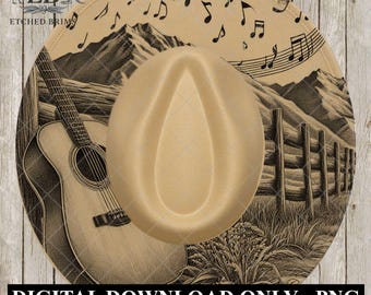 Country Music Guitar Mountains 1, Hat Burning Design, Wide Brim Hat Burning Template, Laser Hat Engraving Template, Printable Stencil, EB769