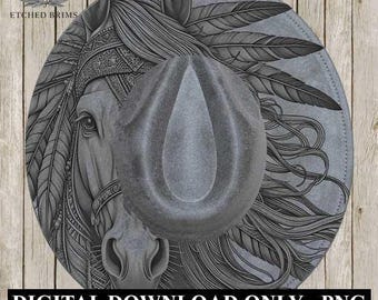 Indian Horse & Feathers 6, Laser Hat Burning Design, Digital Download PNG, Hat Burning Template, Hat Laser Engraving Design, Hat File EB103