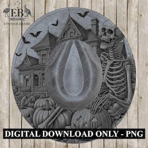Halloween Hat Template, Skeleton Hat Burning Design, Spooky Season, PNG, Hat Burning Stencil, Hat Burning Design, Engraving Pattern, EB469