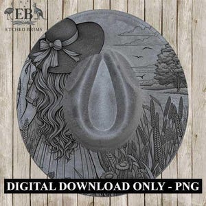 Hat Burning Design, Woman Flowers 1, Digital File, PNG, PDF, Hat Burning Template, Cowgirl Hat, Laser Engraving, Wide Brim Hat Design, EB329