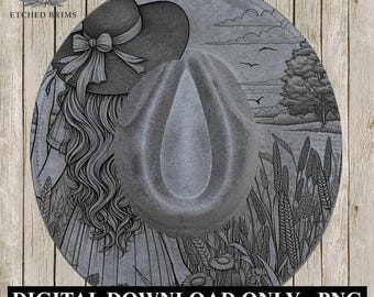 Hut Brennen Design, Frau Blumen 1, Digitale Datei, PNG, PDF, Hut Brennen Design, Cowgirl Hut, Laser Gravur, Hut mit breiter Krempe, EB329