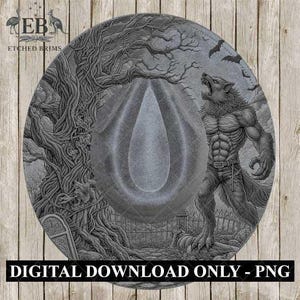Halloween Hat Template, Werewolf Hat Burning Design, Spooky Season, PNG, Hat Burning Stencil, Hat Burning Design, Engraving Pattern, EB468