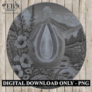 Mountain Flowers 3 Hat File, Laser Hat Burning Design, Digital Download PNG, Hat Burning Template, Hat Laser Engraving Design, Hat File EB37