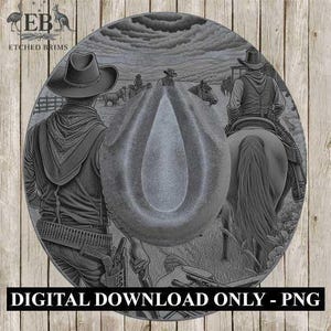 Chapéu de cowboy e cavalo com 6 gravuras, modelo PNG de aba larga, chapéu de camurça sintética com aba larga, estilo boho, arquivo de gravação a laser EB170