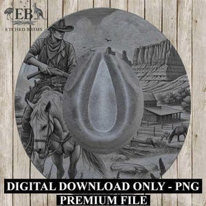 Chapéu de cowboy e cavalo com 13 gravuras, modelo PNG de aba larga, chapéu de camurça sintética com aba larga, estilo boho, arquivo de gravação a laser EB169