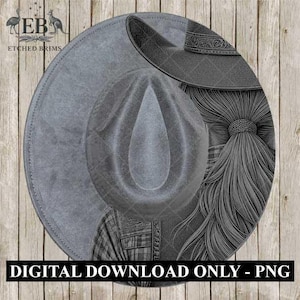 Cowgirl Hut Brennen Design, digitaler Download PNG, PDF, Hut Brennen Vorlage, Hut Laser Gravur Design, druckbare Schablone, EB539
