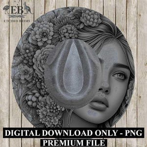 Girl & Flowers 2 Hat Burning Design, Digital Download PNG PDF, Hat Burning Template, Hat Burning Stencil, BOHO, Printable Template, EB293
