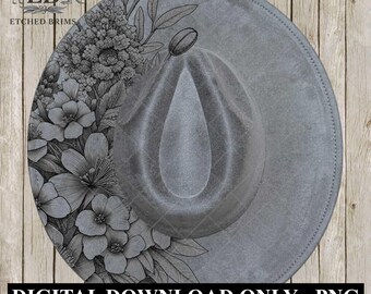 Bloemen inheemse halve hoed brandend ontwerp, sjabloon voor hoedgravure, laserhoed ontwerp, hoed met brede rand, sjabloon voor hoeden branden SVG en png, EB600