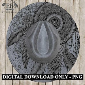Night Whisper Dreamcatcher, boho feather laser engraved hat design digital download perfect for western, & festival,style hat projects. EB21 image 1