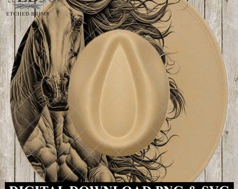 Wild Horse Half Hat Burning Design, Laser Engraving Template, Wide Brim Hat Stencil, SVG, and PNG, EB1011