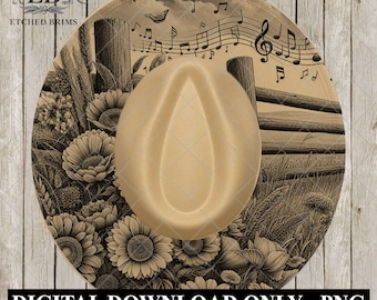 Wildflowers & Country Music, Hat Engraving Design, Laser Pyrography Template, PNG PDF, EB1056