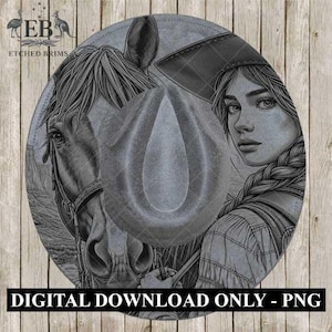 Cowgirl Pferd 3 Hut Brennen Design, Digitaler Download PNG, PDF, Hut Brennen Vorlage, Hut Laser Gravur Design, Druckbare Schablone, EB537