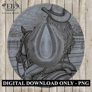 Cowgirl Horse 10, Design de chapéu a laser, Download digital PNG, Modelo de chapéu a laser, Design de gravação a laser para chapéu, Arquivo para chapéu de aba larga EB217
