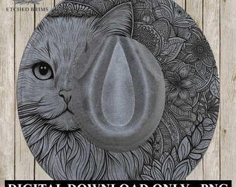 Boho Cat Mandala, Laser Hat Burning Design, Digital Download PNG, Hat Burning Template, Hat Laser Engraving Design, Wide Brim Hat File EB09