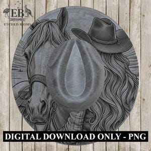 Cowgirl Pferd 2 Hut Brennen Design, digitaler Download PNG, PDF, Hut Brennen Vorlage, Hut Laser Gravur Design, druckbare Schablone, EB538