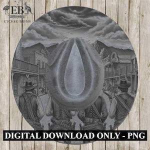 Chapéu de cowboy Gunslinger com 3 gravuras, modelo de aba ocidental, chapéu de camurça sintética com aba larga, design digital a laser, estilo boho, arquivo para gravação a laser de chapéus EB254