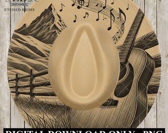 Country Music Guitar Mountains 3, Hat Burning Design, Wide Brim Hat Burning Template, Laser Hat Engraving Template, Printable Stencil, EB771