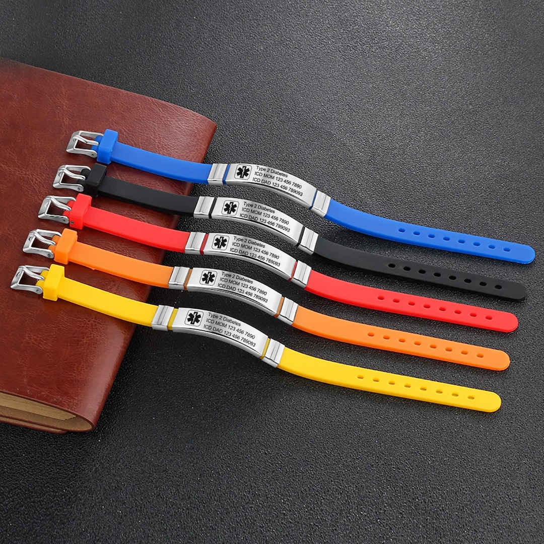 Adjustable Medical Alert Bracelet 5 Colors Custom Engraved Silicone