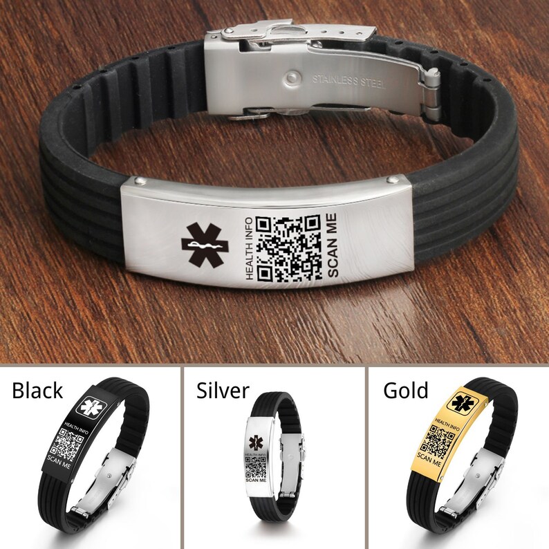 Upgraded QR Code Medical Alert Bracelet for Men 3 Etsy