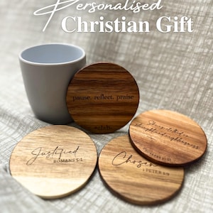 Juego de posavasos personalizados con versículos bíblicos / Regalo cristiano para ella / Regalo religioso para inauguración de casa / Regalo de bautismo / Decoración del hogar con versículos bíblicos (Reino Unido)