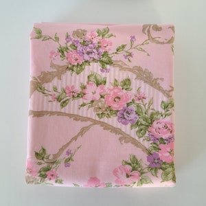 Vintage 1970s Pink Floral Double Flat Sheet, Utica by JP Stevens