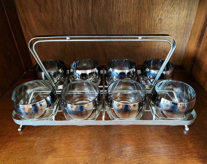 Silver Ombre Midcentury Glass Caddy Set, Roly Poly Glasses Etsy