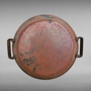 Vintage Tin Lined Copper Pan Small With Twisted Brass Handles