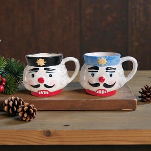 Vintage 80s Nutcracker Christmas Mug Set: Porcelain Holiday Decor