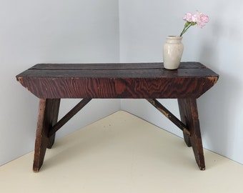 Farmhouse Style Small Rustic Wooden Bench, Old Wooden Bench Stool