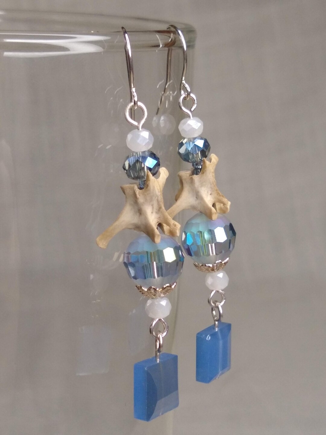 Blue Sparkly Rabbit Vertebrae Bone Earrings - Etsy