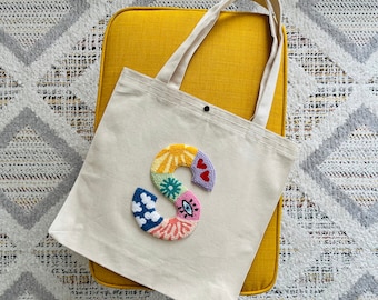 Punch Needle Letter Bag, Personalized Canvas Bag, Custom Gift, Tote Bag, Eco Friendly Shopper Bag, Colorful Monogram Bag