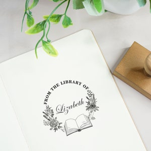 Custom From The Library Of Book Stamp |  Personalized Book Stamp, Script, Trendy | Floral |  This Book Belongs To | Ex Libris Teacher Gift