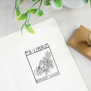 EXLIBRIS,BIRD FLOWER, Ex Libris Stamp, Exlibris Stamp, Exlibris Stamp for books, Ex Libris Stamp for books, Ex-Libris Stamp, Ex Libris Gift