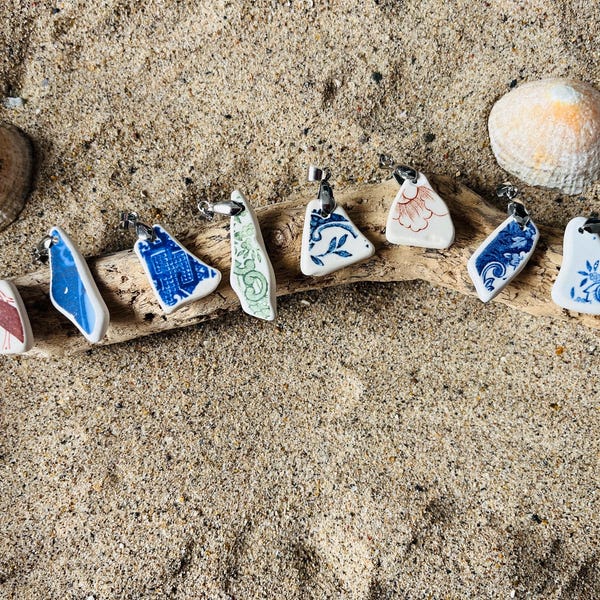 Tumbled Pottery Necklace, Handmade,  Ocean Jewellery, Choice of Pottery Pendant, Lovely gift (49)