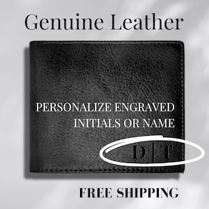 Personalized Leather Wallet Custom Engraved Gift for Men Groomsmen Gift Birthday Gift Genuine Leather Bifold Anniversary Wedding Monogram
