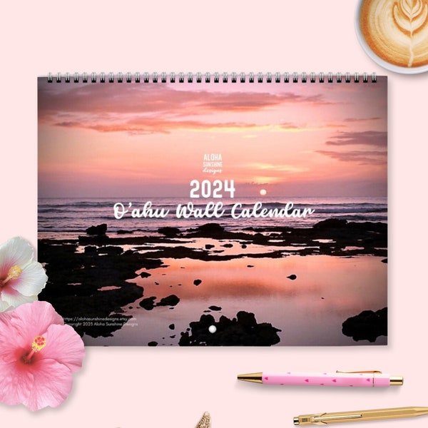 2024 Wall Calendar Hawaii Home Decor Hawaii Gifts Hawaii Office Decor CoWorker Hawaii Vacation Trip Oahu Souvenir Christmas New Year Gifts