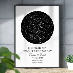 Carte des étoiles personnalisée par date, impression cadeau d'anniversaire, affiche personnalisée de la carte des étoiles, ciel nocturne, impression de la carte des étoiles, impression de la constellation, date du mariage