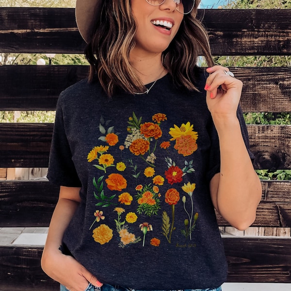 Marigold Botanical Shirt Consider the Wildflowers Shirt Botanical Shirt Flower Shirt Fall shirt marigold flower tee plant lover shirt