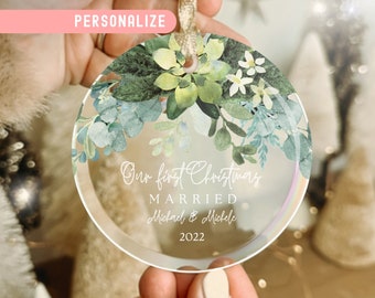 First Christmas Married Ornament 2024 Newlywed Gift Mr & Mrs Christmas Ornament Personalized Mr Mrs Wedding Ornament Glass Our 1st Christmas